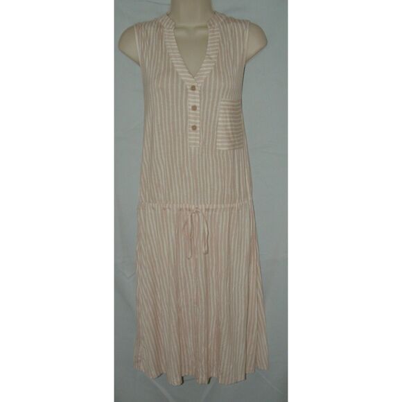 Charlie Paige Dresses & Skirts - NEW NWT Tan Striped Sz Small Drawstring Waist Soft Stretchy Knee Length Dress